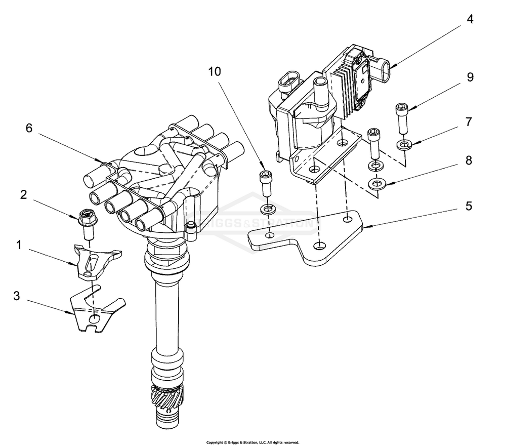 Engine Group - Coil And Distributor Diagram and Parts List for 076660-01  Briggs and Stratton Generator